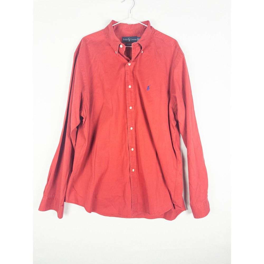 Ralph Lauren Classic Fit Button Down Shirt Mens XL Red Embroidered Pony Preppy O
